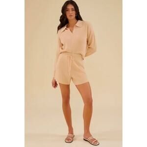 NWT Rachel Parcell Ribbed Pull-on Sweater Shorts Collared Sweater Set Cream XL